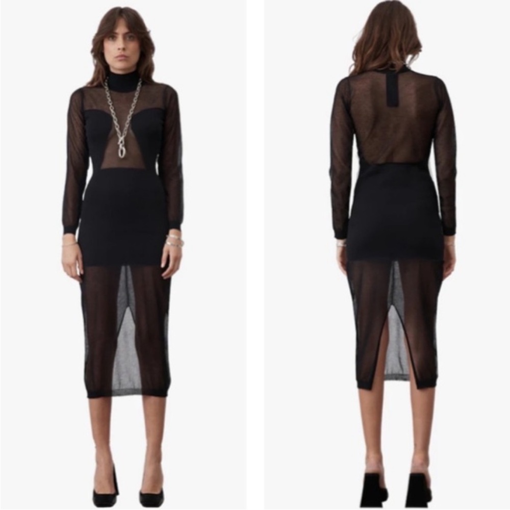 Atoir Sure Thing Black Sheer  Mesh Midi  Dress Bodycon Size 6 nwt